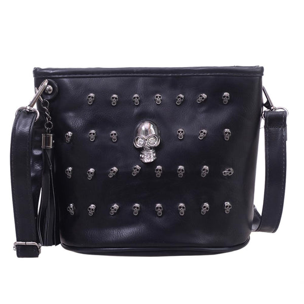 Skull Design Women Messenger Bags Handbags Shoulder Bag Satchel Clutch Girl Black PU Leather Crossbody Bag Bolsas Borse Feminina