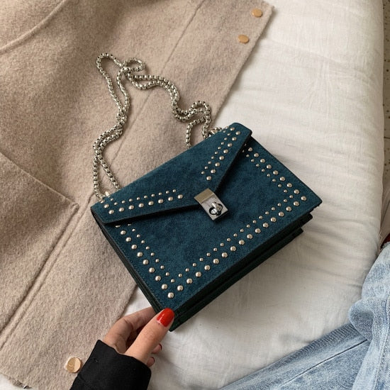 Scrub Leather Small Shoulder Messenger Bags For Women 2019 Chain Rivet Lock Crossbody Bag Female Travel Mini Bags