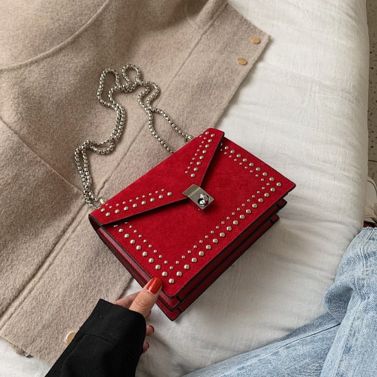Scrub Leather Small Shoulder Messenger Bags For Women 2019 Chain Rivet Lock Crossbody Bag Female Travel Mini Bags