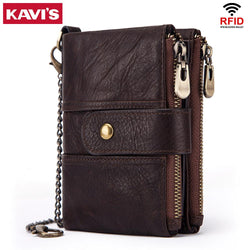 KAVIS 100% Genuine Leather Rfid Wallet Men Crazy Horse Wallets Coin Purse Short Male Money Bag Quality Designer Mini Walet Small