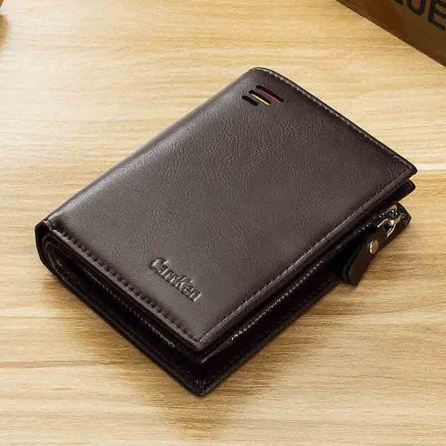 New Korean casual men's wallet Short vertical locomotive British casual multi-function card bag zipper buckle triangle folding