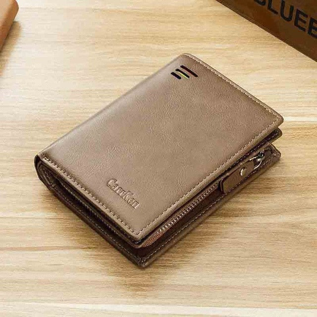 New Korean casual men's wallet Short vertical locomotive British casual multi-function card bag zipper buckle triangle folding