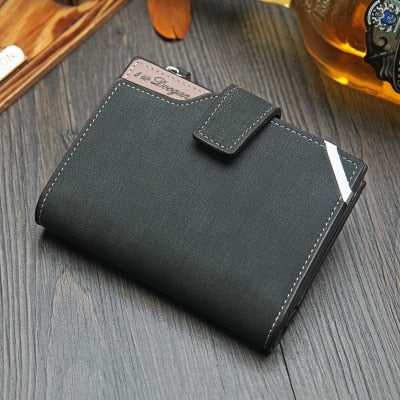 New Korean casual men's wallet Short vertical locomotive British casual multi-function card bag zipper buckle triangle folding