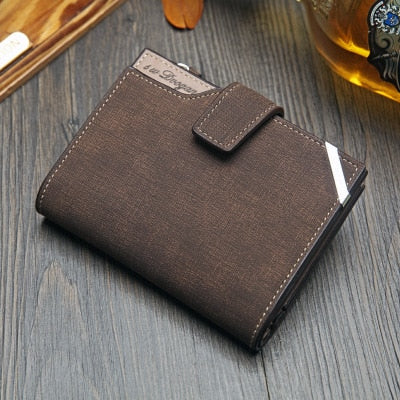 New Korean casual men's wallet Short vertical locomotive British casual multi-function card bag zipper buckle triangle folding