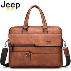 JEEP BULUO Men Briefcase Bag High Quality Business Famous Brand Leather Shoulder Messenger Bags Office Handbag 13.3 inch Laptop
