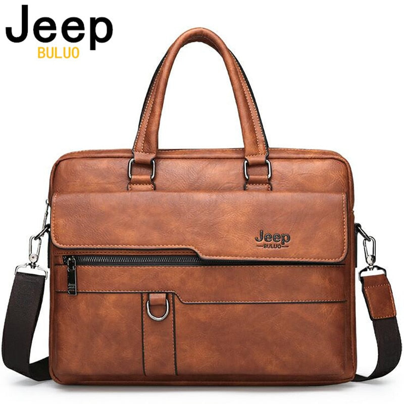 JEEP BULUO Men Briefcase Bag High Quality Business Famous Brand Leather Shoulder Messenger Bags Office Handbag 13.3 inch Laptop