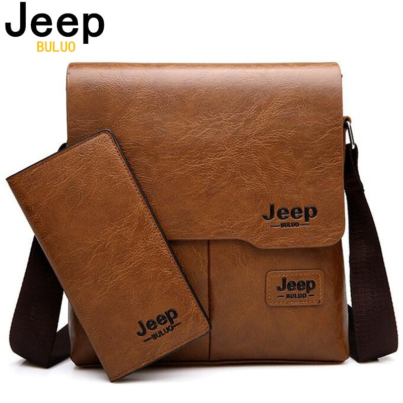 JEEP BULUO Man Messenger Bag 2 Set Men Pu Leather Shoulder Bags Business Crossbody Casual Bag Famous Brand ZH1505/8068