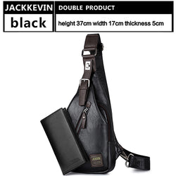 JackKevin Men's Fashion Crossbody Bag Theftproof Rotatable Button Open Leather Chest Bags Men Shoulder Bags Chest Waist Pack