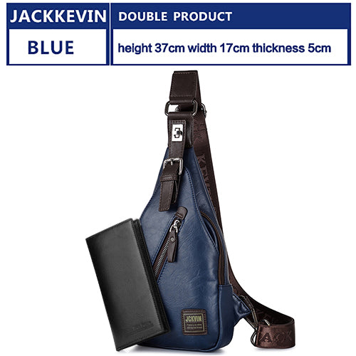 JackKevin Men's Fashion Crossbody Bag Theftproof Rotatable Button Open Leather Chest Bags Men Shoulder Bags Chest Waist Pack
