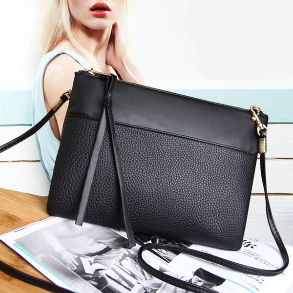 Coofit Women's Clutch Bag Simple Black Leather Crossbody Bags Enveloped Shaped Small Messenger Shoulder Bags Big Sale Female Bag
