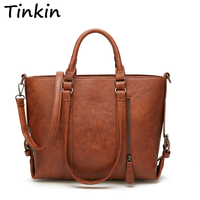 Retro larger capacity PU leather wome shoulder bag
