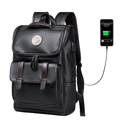 LIELANG Men Backpack External USB Charge Waterproof  Backpack Fashion PU Leather Travel Bag Casual School Bag leather bookbag