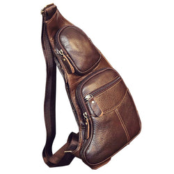 High Quality Men Genuine Leather Cowhide Vintage Sling Chest Back Day Pack Travel Fashion Cross Body Messenger Shoulder Bag