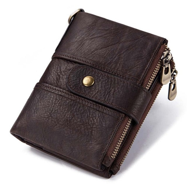 KAVIS 100% Genuine Leather Rfid Wallet Men Crazy Horse Wallets Coin Purse Short Male Money Bag Quality Designer Mini Walet Small