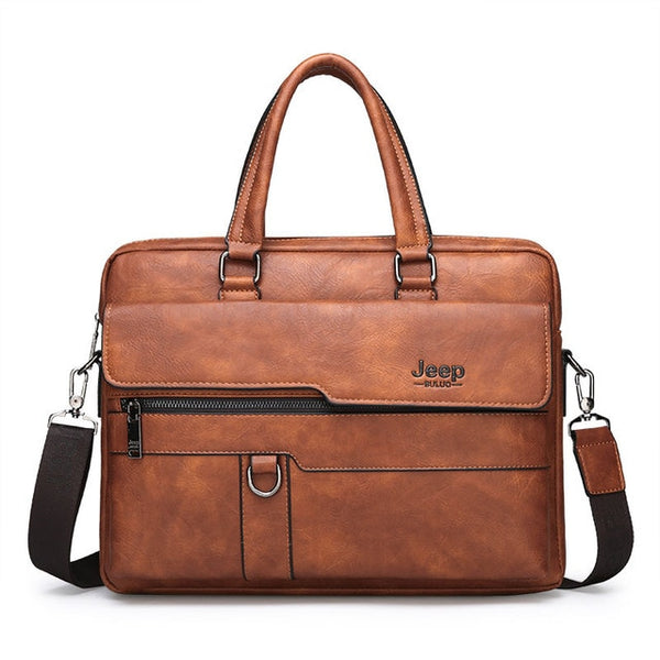 JEEP BULUO Men Briefcase Bag High Quality Business Famous Brand Leather Shoulder Messenger Bags Office Handbag 13.3 inch Laptop