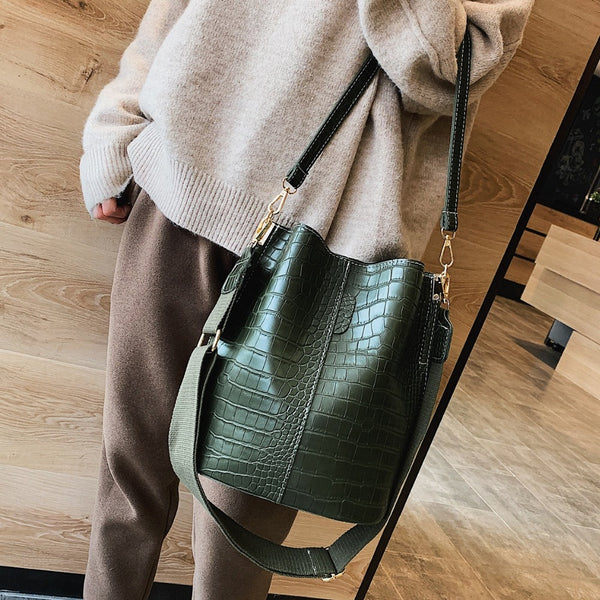 Vintage leather Stone Pattern Crossbody Bags For Women 2019 New Shoulder Bag Fashion Handbags and Purses Zipper Bucket Bags
