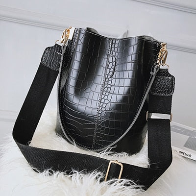 Vintage leather Stone Pattern Crossbody Bags For Women 2019 New Shoulder Bag Fashion Handbags and Purses Zipper Bucket Bags