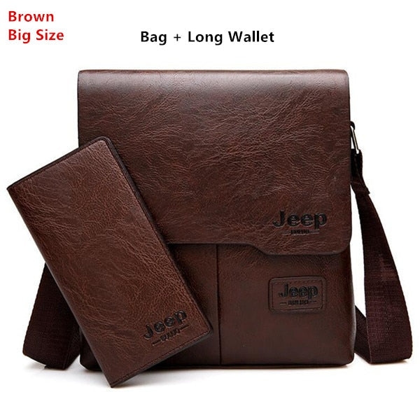 JEEP BULUO Man Messenger Bag 2 Set Men Pu Leather Shoulder Bags Business Crossbody Casual Bag Famous Brand ZH1505/8068