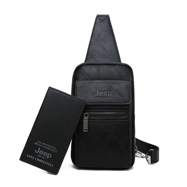 JEEP BULUO High Quality Men Chest Bags Split Leather Large Size Shoulder Crossbody Bag For Young Man Famous Brand Sling Bags