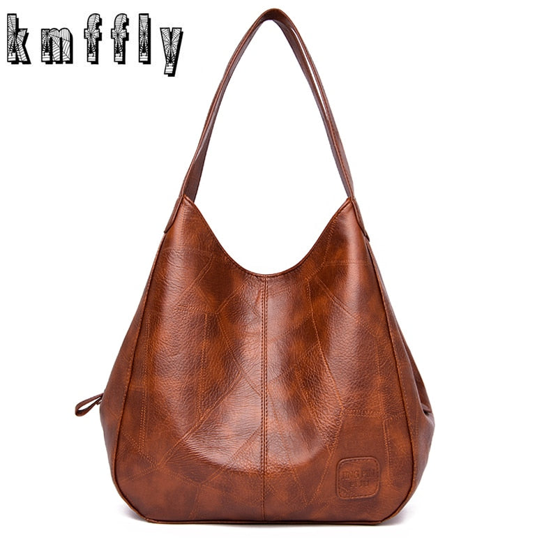 Vintage Women's PU Leather Handbags High Quality Female Hobos Single Shoulder Bags Solid Multi-pocket Ladies Totes Sac a Main