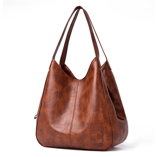 Vintage Women's PU Leather Handbags High Quality Female Hobos Single Shoulder Bags Solid Multi-pocket Ladies Totes Sac a Main
