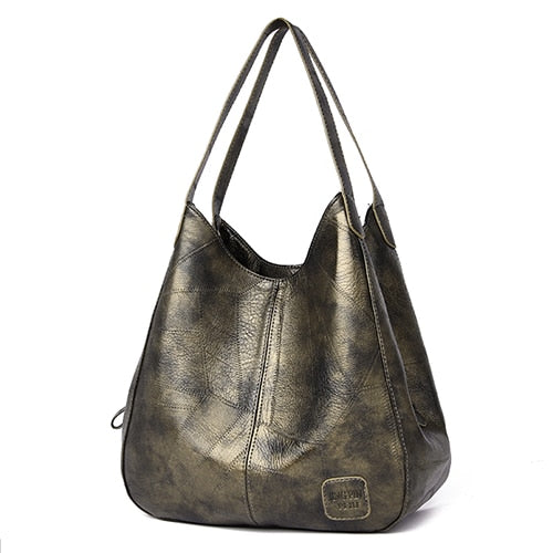 Vintage Women's PU Leather Handbags High Quality Female Hobos Single Shoulder Bags Solid Multi-pocket Ladies Totes Sac a Main