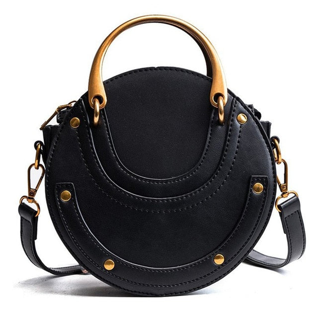 Hot Fashion Round Handbag Women Handbag Rivet Summer Lady Fashion Shoulder Messenger Bag Luxury Designer Leather Women Bag