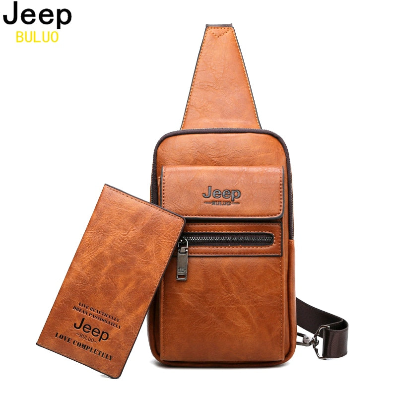 JEEP BULUO High Quality Men Chest Bags Split Leather Large Size Shoulder Crossbody Bag For Young Man Famous Brand Sling Bags