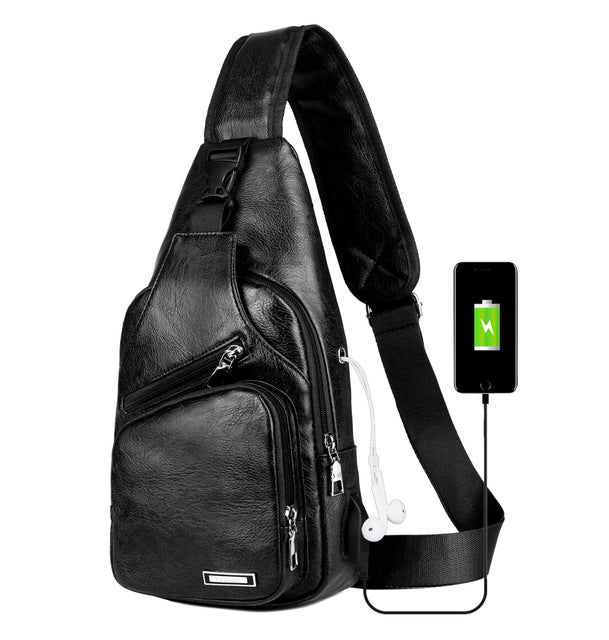 USB Charging Crossbody Bags Men Leather Chest Bag School Summer Short Trip Messengers Bag