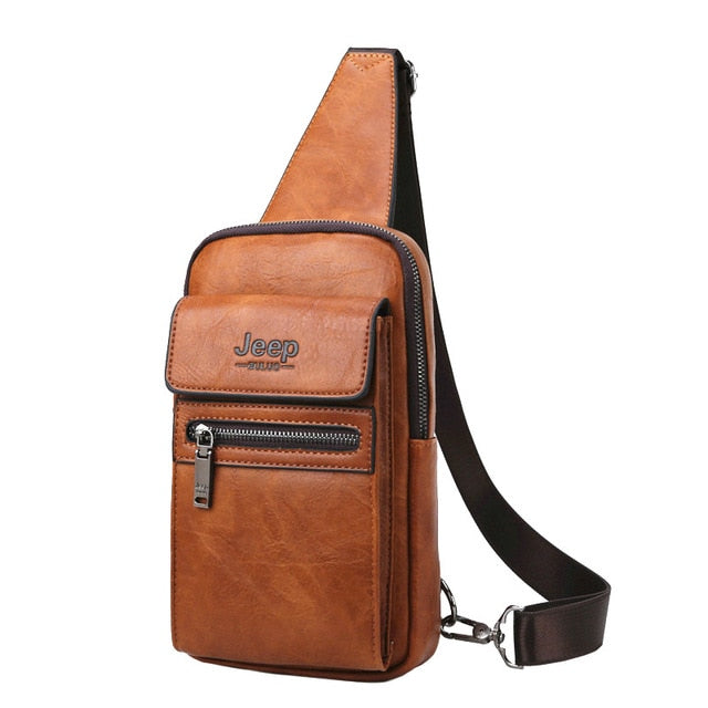 JEEP BULUO High Quality Men Chest Bags Split Leather Large Size Shoulder Crossbody Bag For Young Man Famous Brand Sling Bags